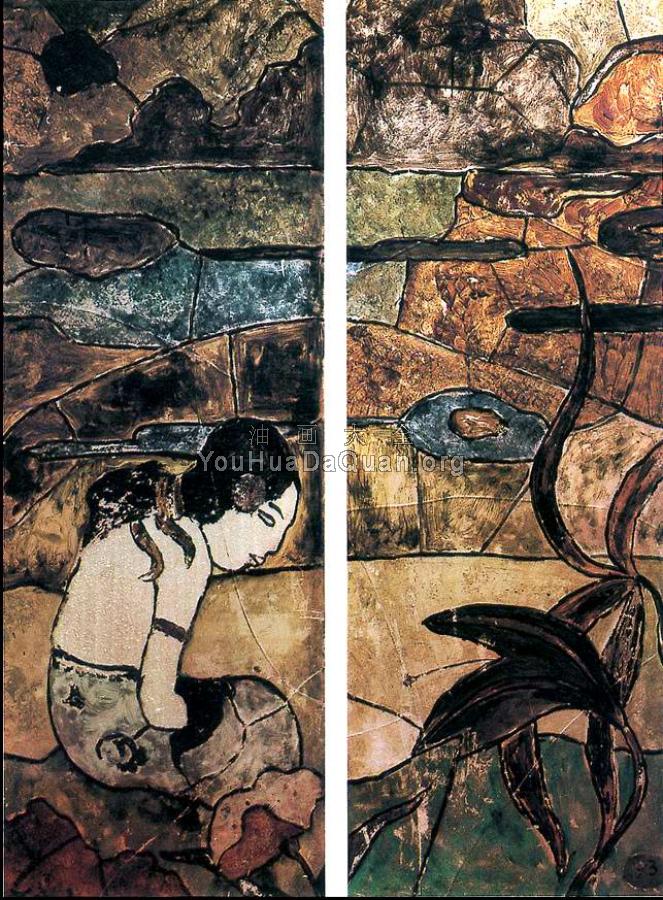 Tahitian Woman in a Landscape - 保罗·高更